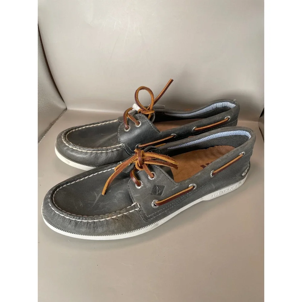 Sperry Top-Sider Plushwave Grey Leather Boat Shoes Mens 9M STS22196